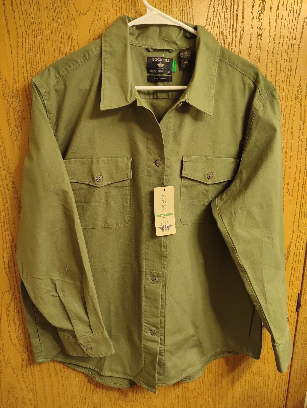 Dockers Men's Olive Green Button-Up Utility Shirt Jacket